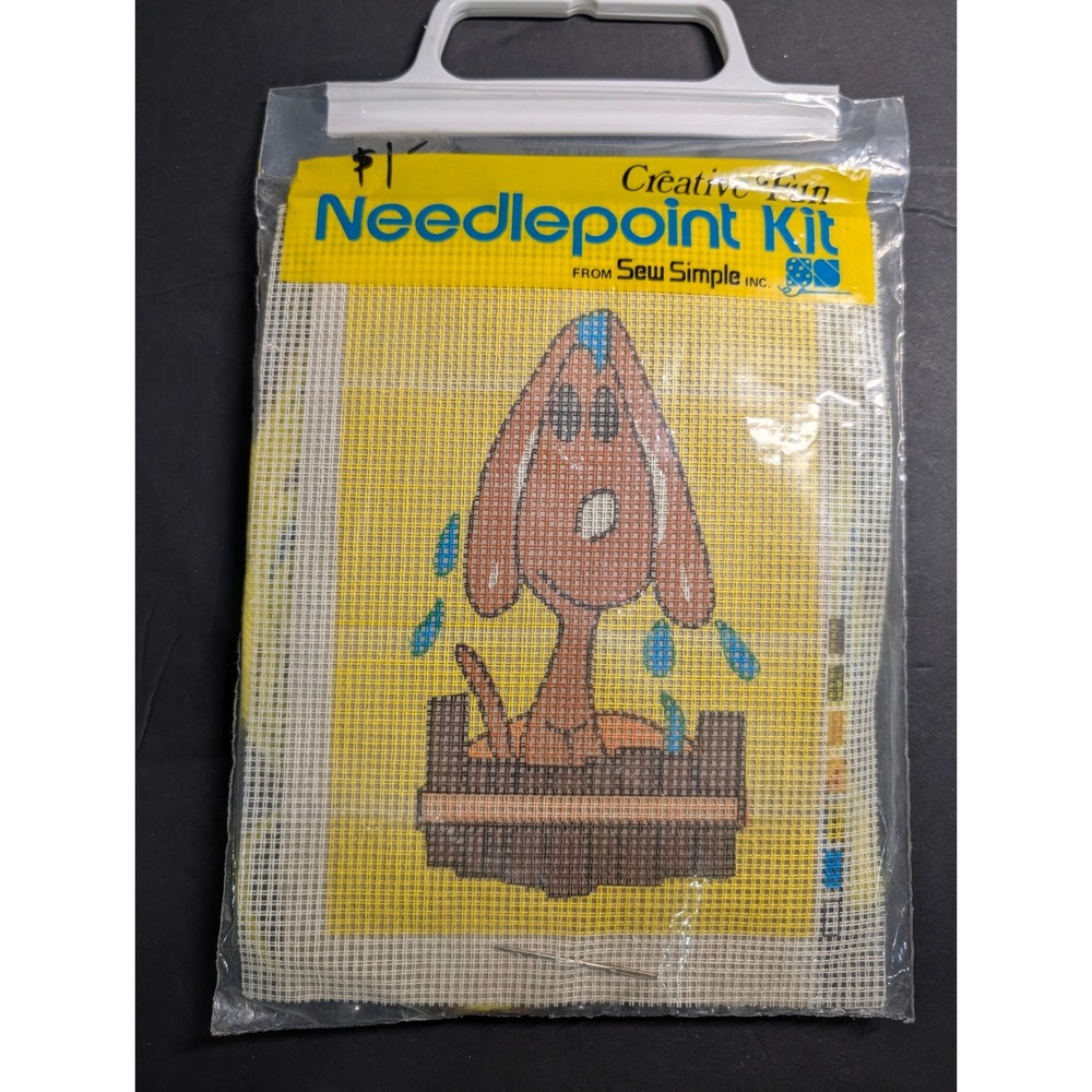 Sew Simple Creative Fun Needlepoint Kit Vintage Sad Dog Hound Yellow 17x19 New